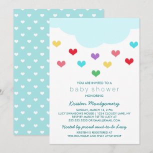 Rain Cloud & Hearts   Baby Shower Invitation