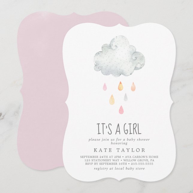 Rain Cloud It's A Girl Baby Shower Invitation (Front/Back)