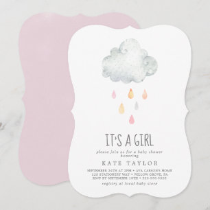 Rain Cloud It's A Girl Baby Shower Invitation