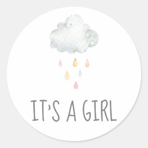 Rain Cloud It's A Girl Baby Shower Sticker