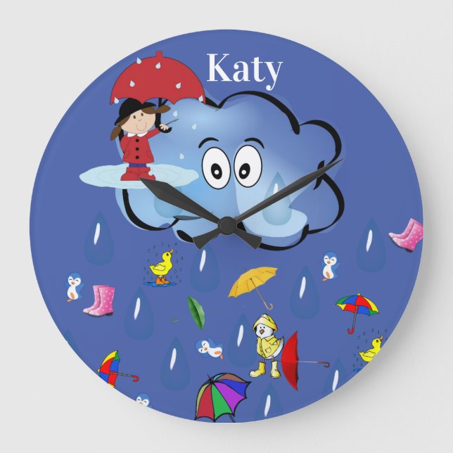 Rain Clouds Umbrella Clock (Front)