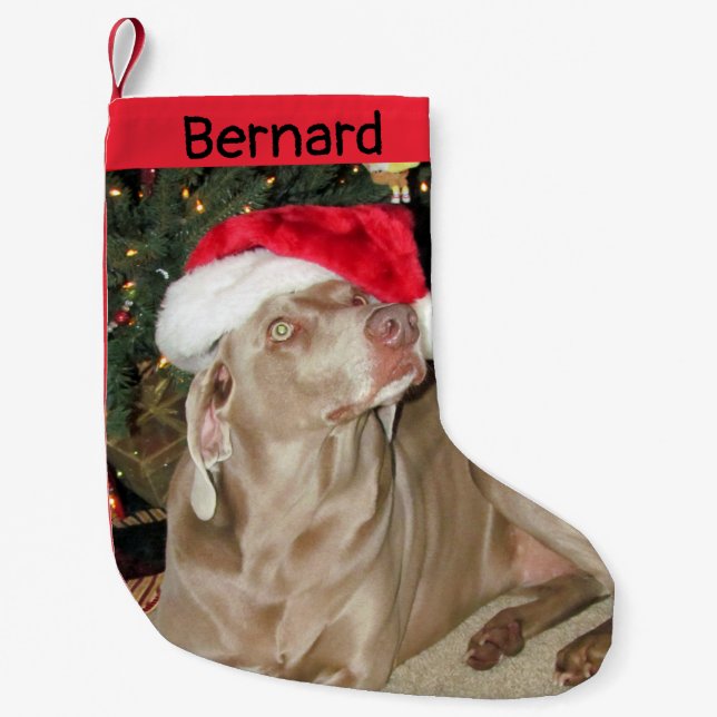 Rain Cute Weimaraner Dog - Personalised  Small Christmas Stocking (Front)