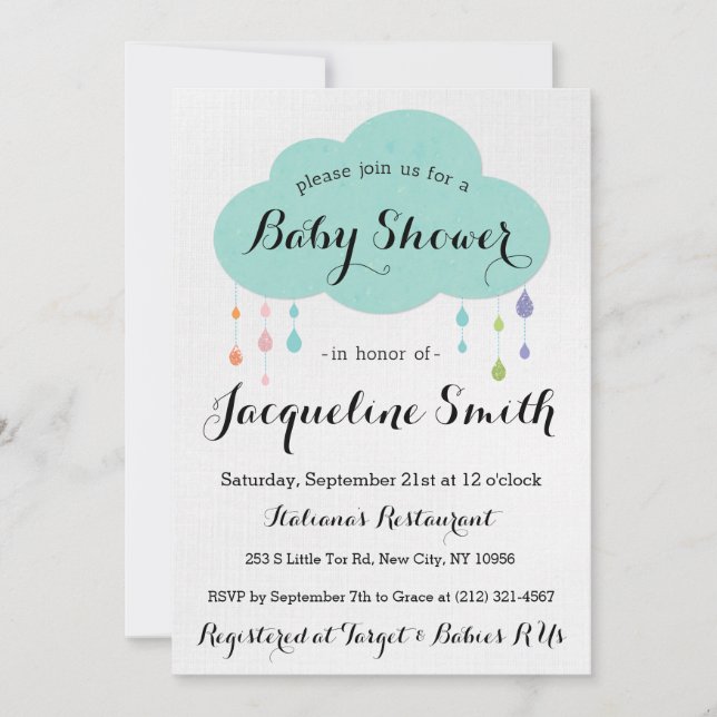 Rain Drop Glitter Baby Shower Invitation (Front)