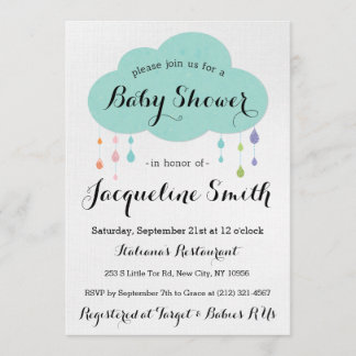 Rain Drop Glitter Baby Shower Invitation