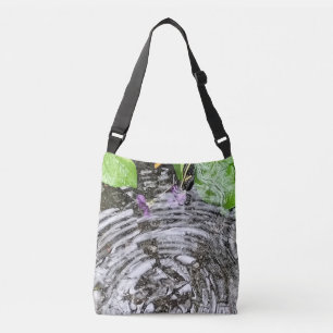 Rain Drop Swirling Whirlpool with Purple Flowers Crossbody Bag