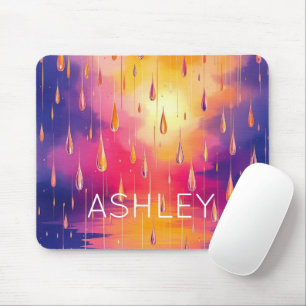 Rain Droplets Watecolor Colourful Mouse Mat