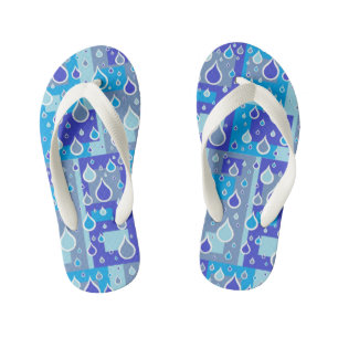 Rain Drops April Showers Multi Blue Design Kid's Flip Flops