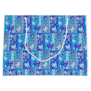 Rain Drops April Showers Multi Blue Design Large Gift Bag