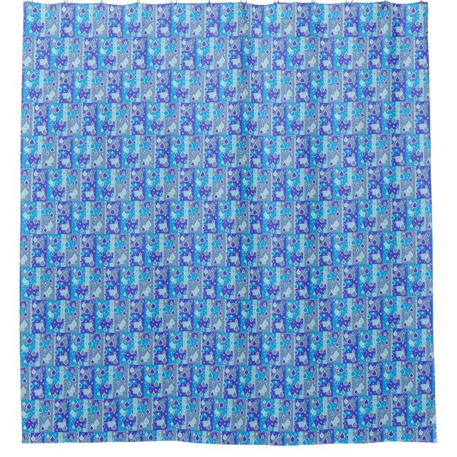 Rain Drops April Showers Multi Blue Design Shower Curtain (Front)