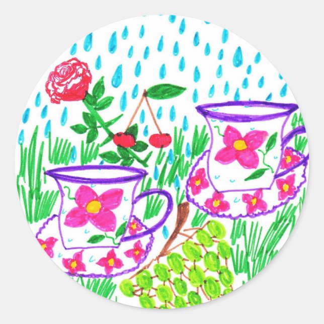 rain-drops classic round sticker (Front)