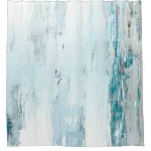 'Rain Drops' Teal and Beige Abstract Art Shower Curtain