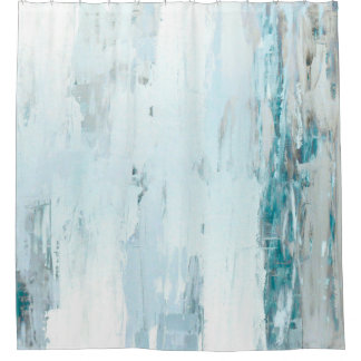 'Rain Drops' Teal and Beige Abstract Art Shower Curtain
