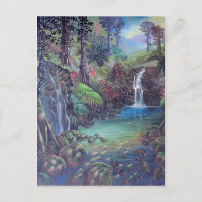 Rain Forest Landscape River Waterfalls Art Postcard (Front)