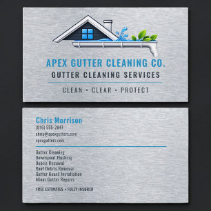 Rain Gutter Cleaning Metallic Business Card