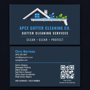 Rain Gutter Cleaning QR Code Professional Services Business Card