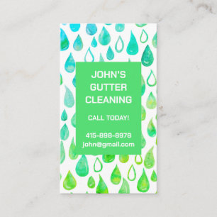 Rain Gutter Roof Cleaning Repair Watercolor Drops Business Card