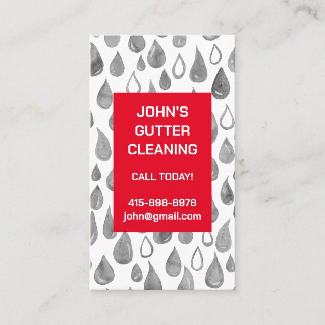 Rain Gutter Roof Cleaning Repair Watercolor Drops  Business Card (Front)