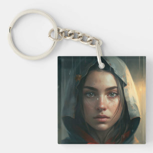 Rain hood girl key ring