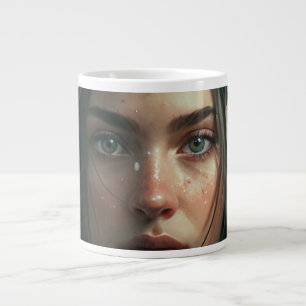 Rain hood girl large coffee mug