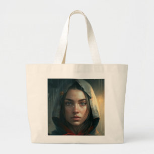 Rain hood girl large tote bag