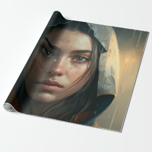 Rain hood girl wrapping paper