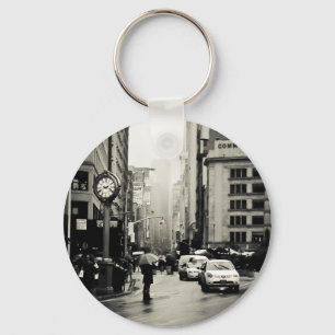 Rain in New York City - Vintage Style Key Ring