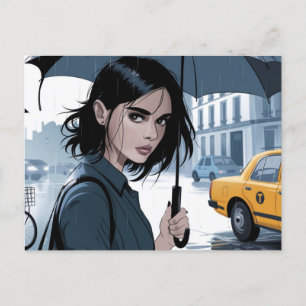 Rain in the City Umbrella Postcard