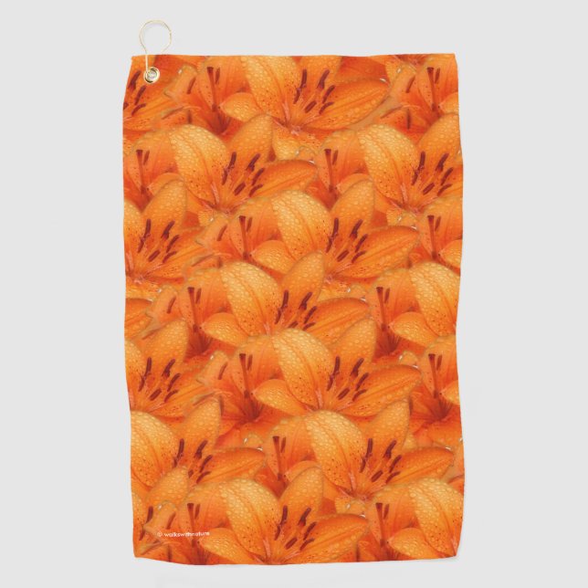 Rain-Kissed Orange Asiatic Tiger Lilies Golf Towel (Front)