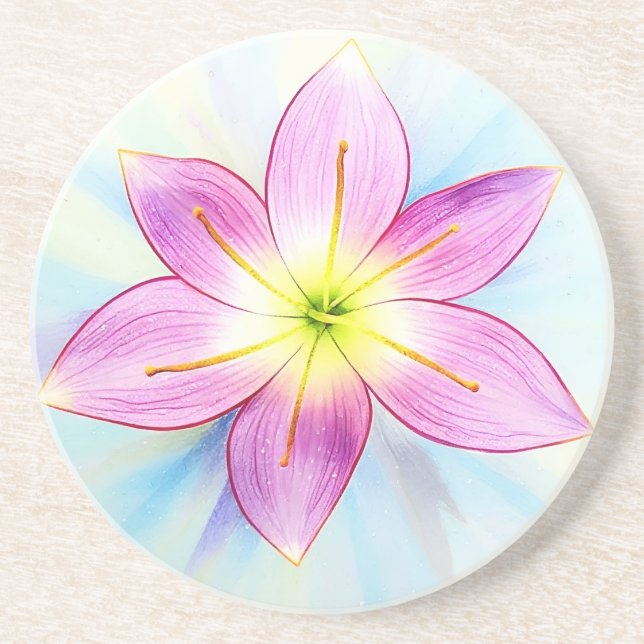 Rain Lily sandstone coaster (Front)