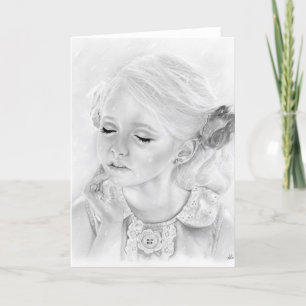 Rain little girl in rain greeting card