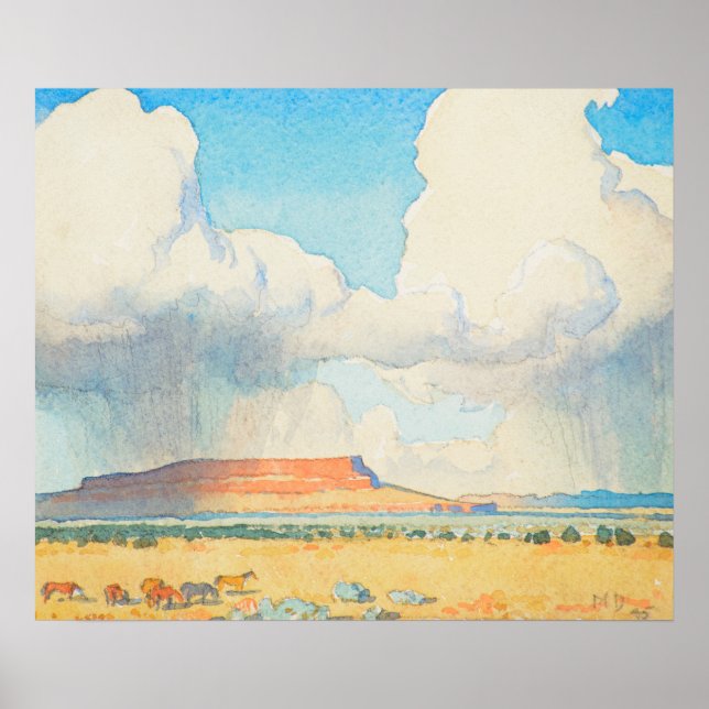Rain on the Mesa by Maynard Dixon Poster (Front)