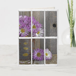 rain on window with birthday mums card