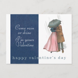 Rain or Shine Valentine Vintage Umbrella Couple  Postcard