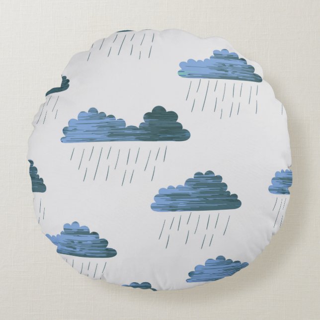 Rain pattern. Repeating vintage illustration with  Round Cushion (Front)