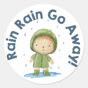 Rain Rain Go Away - Cute Bear on a rainy day Classic Round Sticker