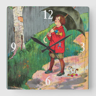 Rain, Rain, Go Away - Mother Goose Nursery Rhyme Square Wall Clock