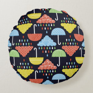 Rain seamless pattern round cushion