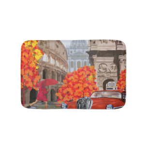 Rain-Soaked Rome Vintage Poster Bath Mat