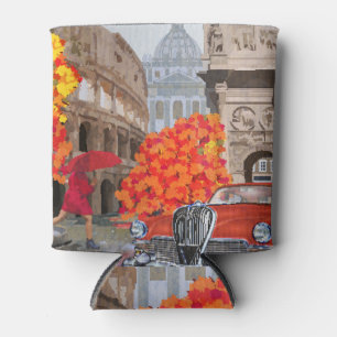 Rain-Soaked Rome Vintage Poster Can Cooler