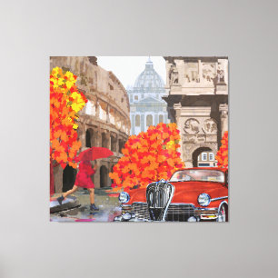 Rain-Soaked Rome Vintage Poster Canvas Print