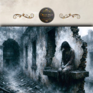 Rain Soaked Urban Woman Dark Blue Decoupage Tissue Paper