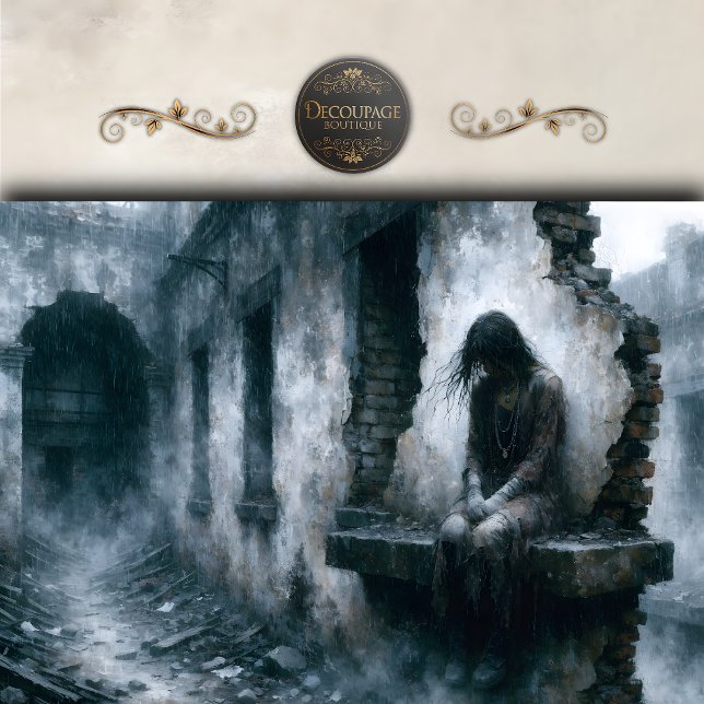 Rain Soaked Urban Woman Dark Blue Decoupage Tissue Paper (Rain Soaked Urban Woman Dark Blue Decoupage Tissue Paper)