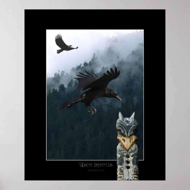 RAIN SPIRITS Raven & Totem Pole Art Poster (Front)