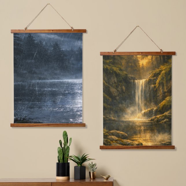 Rain & Waterfall Two‑Scene Wall Tapestry Set (Asymmetrical)