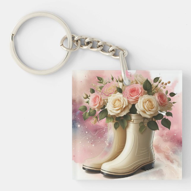 Rainboots and Roses Key Ring (Front)