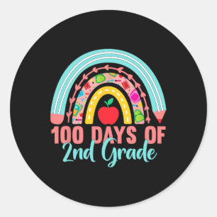 Rainbow 100 Days Of 2nd Grade 100th Day Teacher St Classic Round Sticker