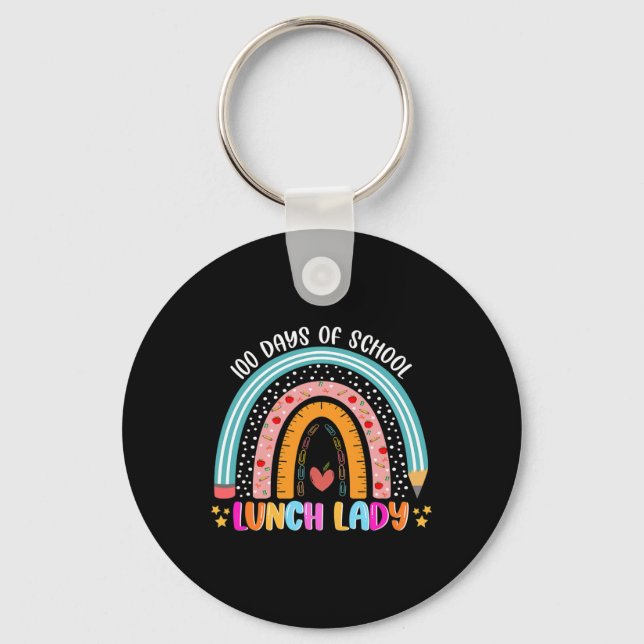 Rainbow 100 Days Of School Lunch Lady Lover 100th  Key Ring (Front)