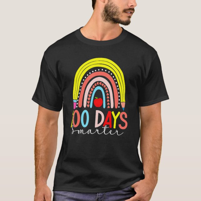 Rainbow 100 Days Smarter Happy 100 Days Of School  T-Shirt (Front)