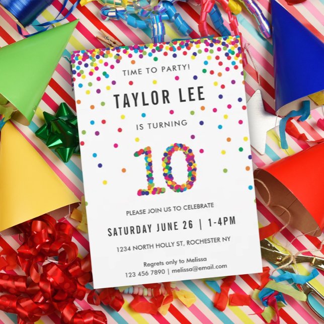 Rainbow 10 Year Old Birthday Party, 10th Birthday Invitation (Creator Uploaded)