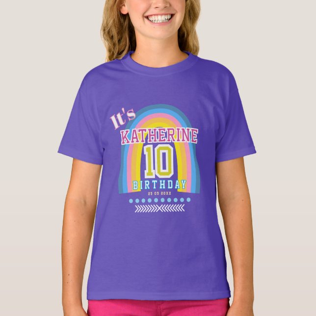 Rainbow 10th Birthday Blue T-Shirt (Front)